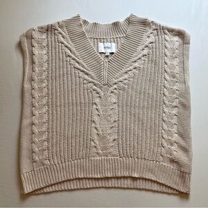 PISTOLA tan cable knit sleeveless boxy oversized v neck cropped sweater vest